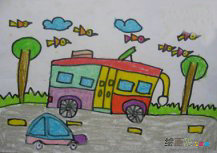 小汽车简笔画：甲壳虫型汽车