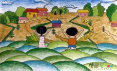 绿色家园儿童画：美丽的绿树家园
