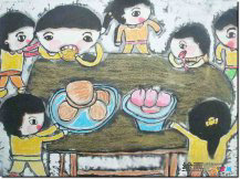 中秋节儿童画：舞火龙