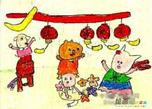 庆元旦儿童画：团聚