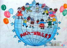 蜡笔画：拉线蜡笔
