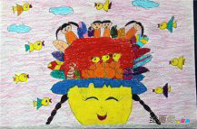 中秋节儿童画：圆月挂天边