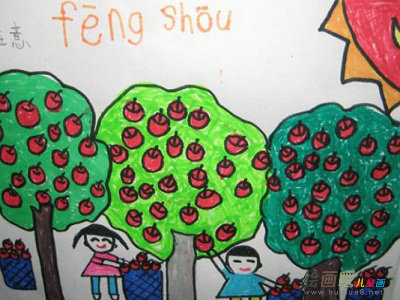 儿童画秋天：构图简洁的儿童画秋天