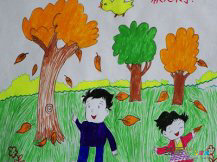 儿童画秋天：听雁