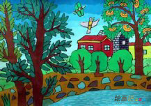 儿童画秋天：飘向春天的叶与开在心里的花