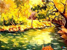 儿童画秋天：晕黄的秋