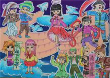 春节儿童画：贴“桃符”