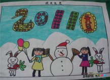 春节儿童画：贴春联