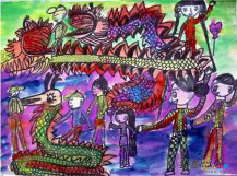 新年儿童画：贴年画