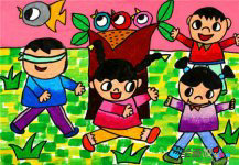 儿童画春天：一起做游戏