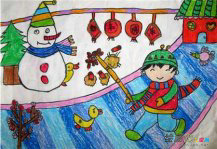 春节儿童画：堆雪人