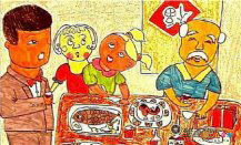 春节儿童画：团年饭
