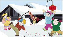 春节儿童画：下雪啦