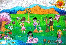儿童画春天：春游