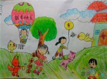 春节儿童画：多福多寿