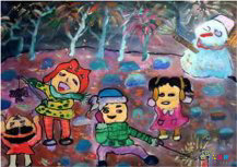 春节儿童画：堆雪球