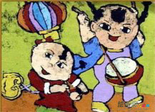 春节儿童画：打鼓