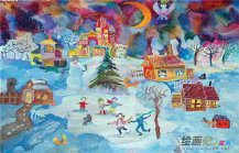 春节儿童画：张灯结彩