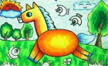 春节儿童画：骑木马