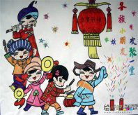 春节儿童画：演社火