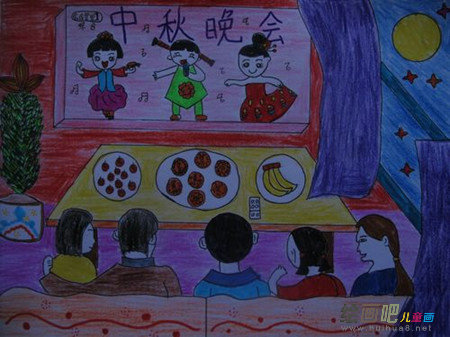 中秋节儿童画：月到中秋