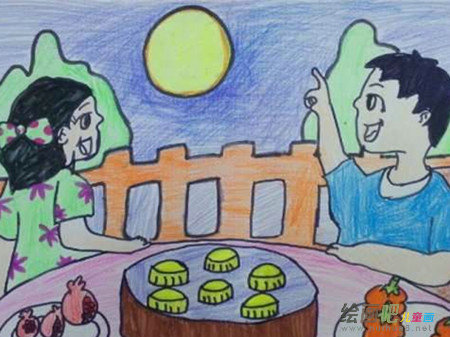 中秋节儿童画：人在中秋