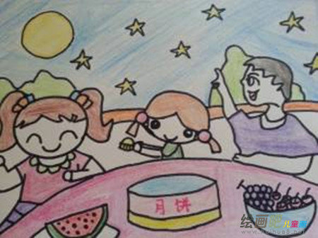 中秋节儿童画:守望一轮晧月 中秋节儿童画:守望一轮晧月