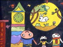 中秋节儿童画：儿时不识月