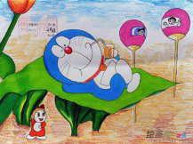 水彩画：休闲的机器猫