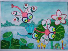 水彩画：蜻蜓点水