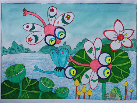 水彩画：蜻蜓点水