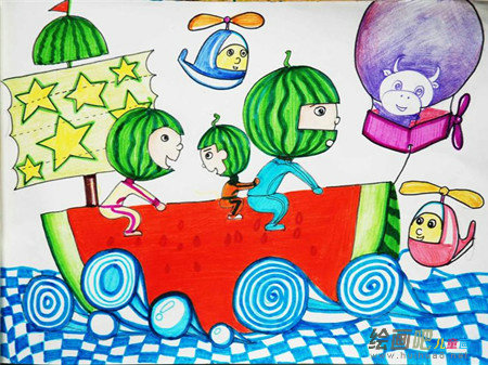 水彩画：炫酷的西瓜船