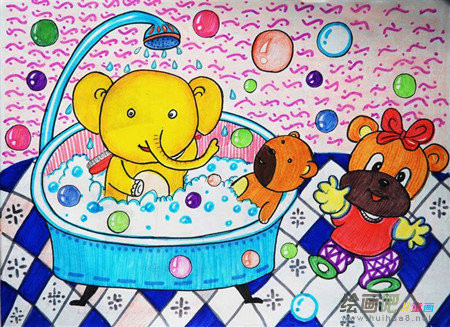 水彩画:快乐的洗刷刷 水彩画:快乐的洗刷刷