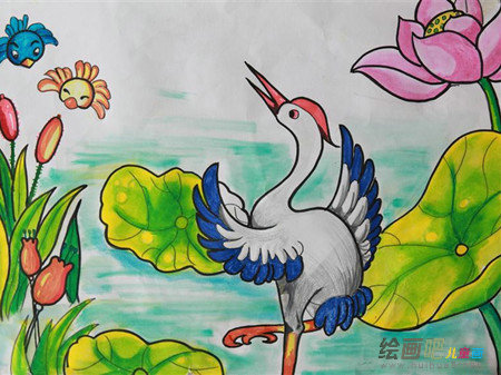 水彩画:游丹顶鹤自然保护区 水彩画:游丹顶鹤自然保护区