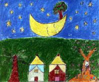 中秋节儿童画：今天是中秋节开帘见新月