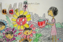 教师节儿童画：老师的窗前