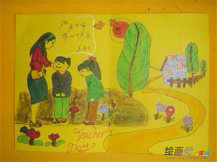 教师节儿童画：感恩的浪潮