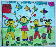 庆国庆儿童画：游泳