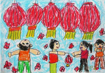 春节儿童画：烟花之夜