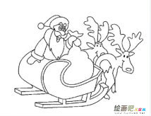 圣诞老人简笔画：圣诞老人的麋鹿车