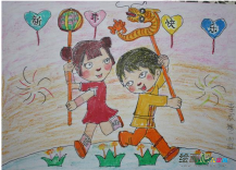 春节儿童画：过春节儿童画图片