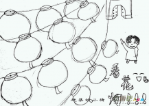 灯笼简笔画：点彩灯