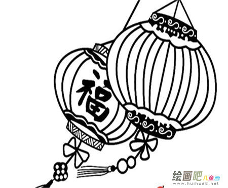 灯笼简笔画：元宵节挂灯笼