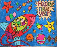 春节儿童画：庙会