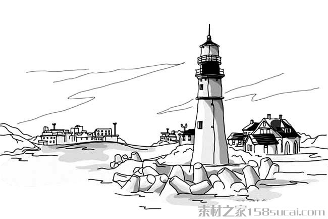 灯塔简笔画图片