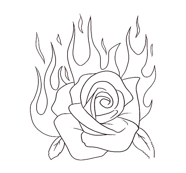 火焰玫瑰花简笔画图片