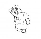 过年贴福字的小孩子简笔画图片