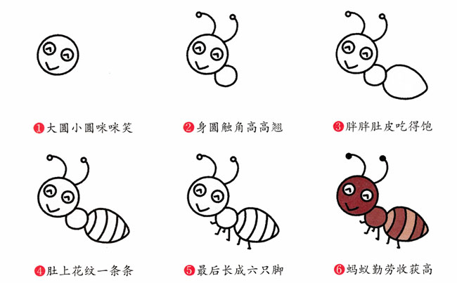 蚂蚁昆虫简笔画步骤图片大全