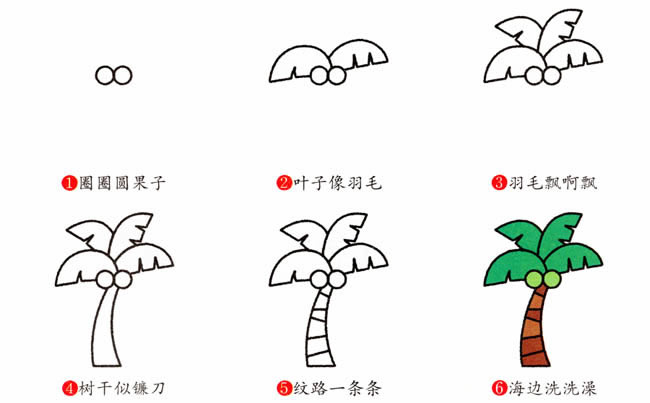 椰子树植物花简笔画步骤图片大全