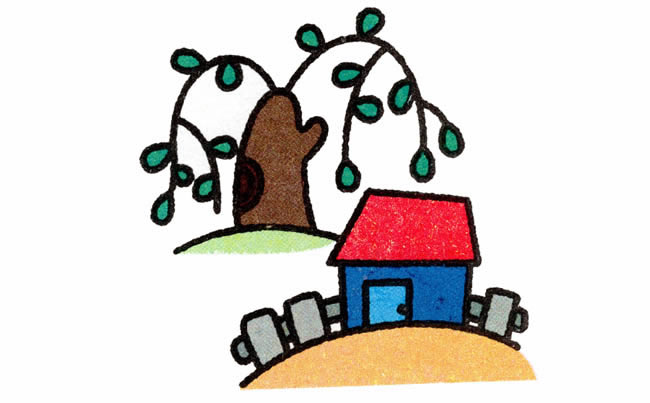 小院春天风景简笔画步骤图片大全